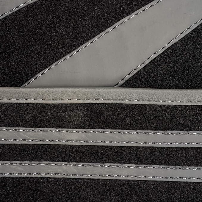 CAR PASS Carpet Car Floor Mats, Edge Leather Waterproof Car Mats with Double Stitch Line and Anti-Slip Backing Design, Fit 95% Automotive,SUVS,Sedan,Vans (Black and Gray)