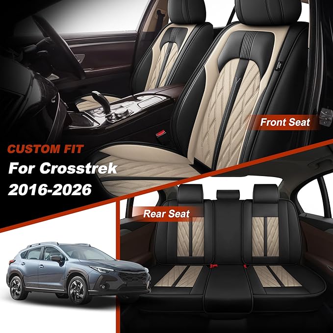 TTX LIGHTING Seat Covers Fit for Subaru Crosstrek 2016-2026 Seat Covers Full Set Car Seat Covers Faux Leather Breathable Waterproof Car Seat Protector (5 Seats, Black&Beige)