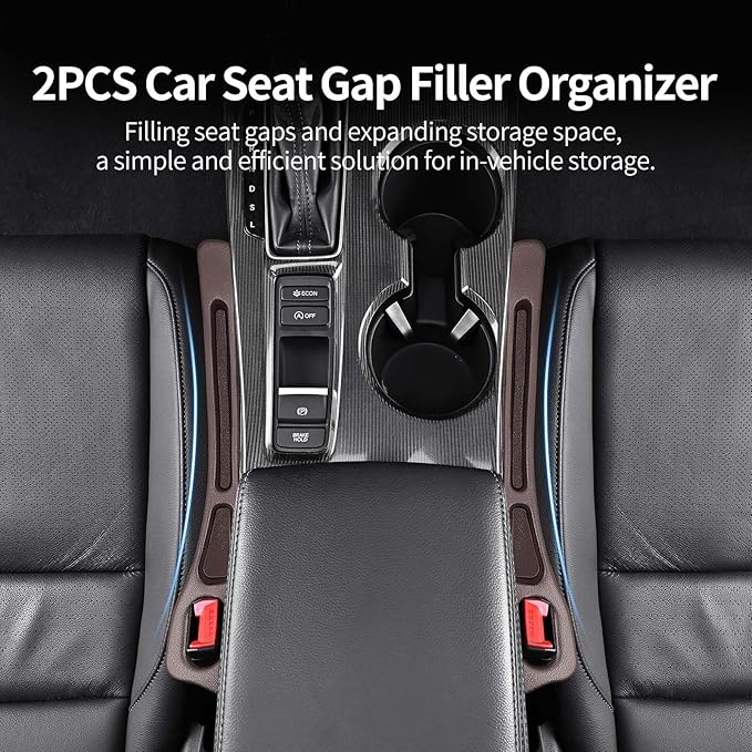 2 Pack Car Seat Gap Filler, Car Seat Gap Plug to Fill The Gap Between Seat and Console, Universal Car Seat Gap Filler Organizer Crevice Blocker Stop Things from Dropping (Brown)