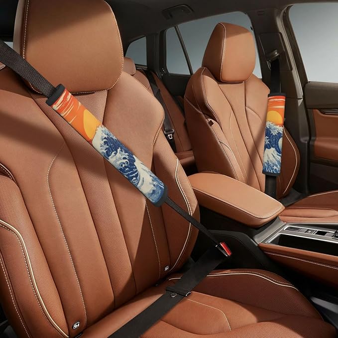 Wave Steering Wheel Cover Elastic Non-Slip Car Steering Wheel Covers with Seat Belt Shoulder Pad for Women Men