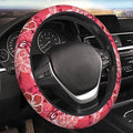 Red Hibiscus Polynesian Tapa Car Steering Wheel Cover 14-15 Inch for Women Men - Stretch Cloth Anti-Slip Wrap Protector Case - Fit Universal Auto Accessories Decor - Sweat Absorption