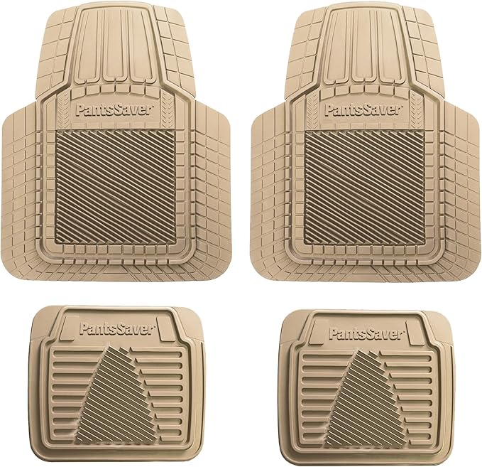 PantsSaver 3D All Weather Car Floor Mats - Trimmable Waterproof Rubber Liners All Season Protection for Car, Truck, SUV, Minivan - Fits Honda, Ford, Toyota, Nissan, Hyundai, Jeep & More 4 PC Set, Tan