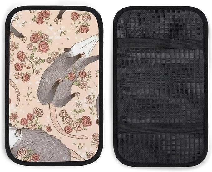 Befuddled Possums Flowers Car Center Console Cushion Pad,Waterproof Armrest Seat Box Cover Protector,Comfortable Car Decor Accessories Fit for Most Cars, Vehicles, SUVs