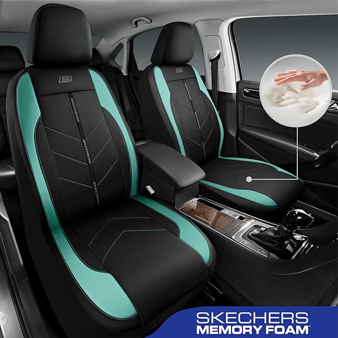 Skechers Car Seat Covers,Luxury Faux Leather Seat Covers,Waterproof Anti Slip Car Seat Protector Front Seats,Car Accessories Airbag Universal Fit for Most Cars,Vans,Trucks,SUV,Mint