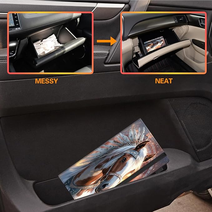 Car Registration and Insurance Holder,Leather Vehicle Glove Box Organizer Wallet for Document, for Any Car,Truck,Motorcycle,Driver License,Trailer or Boat,Men & Women,Brown White Appaloosa Horse