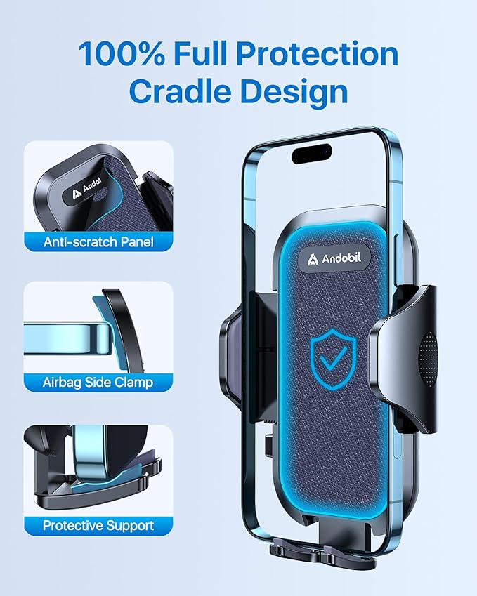 andobil Car Phone Holder, 2026 Military-Grade 89lbs Strongest Suction Phone Holders for Your Car Dashboard/Windshield/Vent Easy Clamp Cellphone Holder Truck Stand for iPhone 17 16 15 Pro Max, Blue