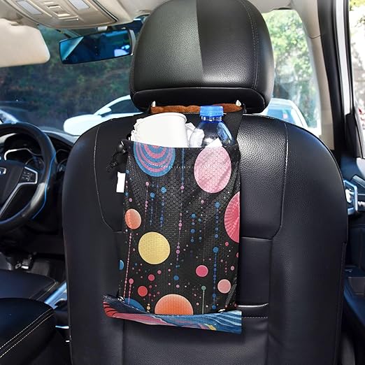 ALAZA Hanging Car Trash Bags Garbage Bag Trash Can for Back Seat Small Colorful Painting Abstract Washable Storage Bag Retractable 2 Pack