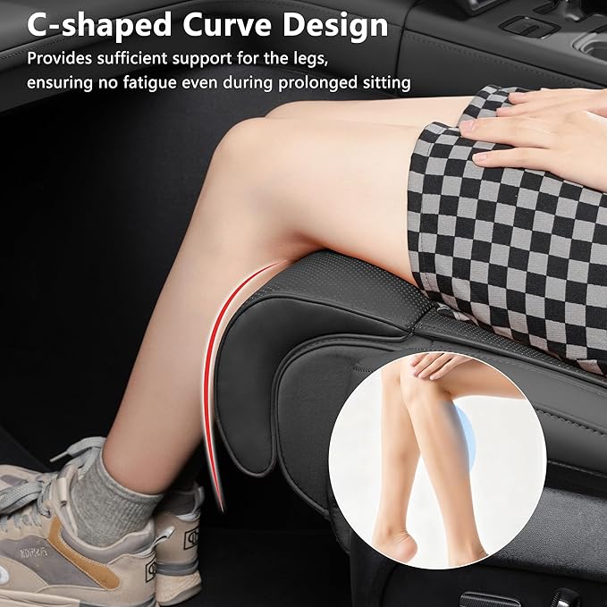 Car Seat Extender Leg Extender Support Cushion for Driver Seats Office Chair, Leather Auto Bottom Seat Protector Cover with Leg Extender, Car Seat Cushion Legs Rest Pads, Black