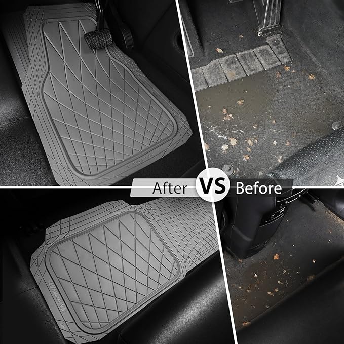CAR PASS Heavy Duty Rubber Car Floor Mats, Deep Dish All Weather Car Mats Full Set, 3 Piece Waterproof Premium Anti-Slip Floor Mats Rugs Universal Trim to Fit for 95% Sedan SUV Van Truck, All Gray