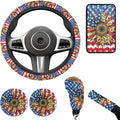American Flag Steering Wheel Cover Car Accessories for Women Sunflower Print Car Armrest Cover Handbrake Coer Auto Interior Sets-6pcs