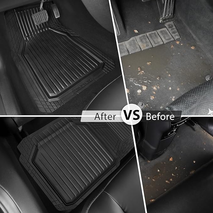 CAR PASS Heavy Duty Rubber Floor Mats for Car, Waterproof Liner Deep Dish Car Mats Full Sets, Universal Trim to Fit for SUV Truck Sedans Vans, All Weather Automotive Floor Mats 3pcs, Solid Black