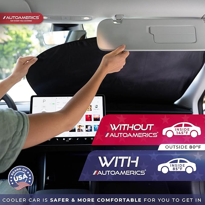 Autoamerics 1-Piece Windshield Sun Shade Standard Silver Foldable Car Front Window Sunshade for Most Cars SUV Truck - Heat Blocker Visor Protector Blocks Max UV Rays and Keeps Your Vehicle Cool Large