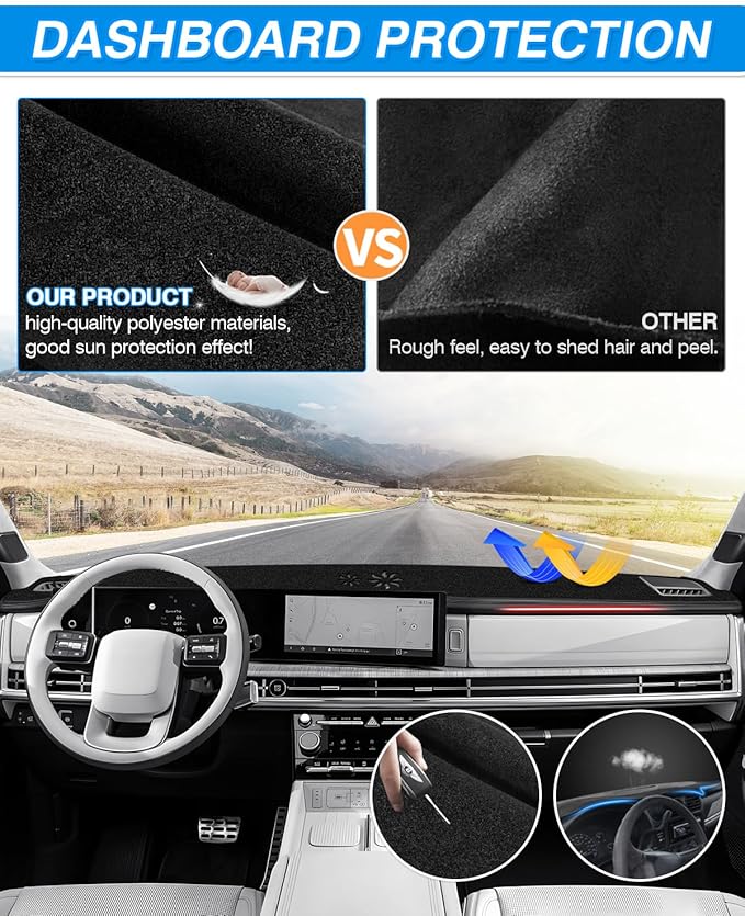 CARTIST Dash Cover fits for Hyundai Santa Fe MX5 2024 2025 2026 (with HUD) Dashboard Mat for Santa Fe Accessories Non-Slip Carpet Sunshield Glare UV Rays Protector