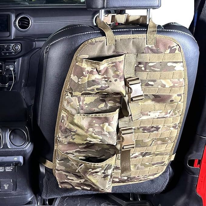 SUNPIE 2 Pcs Seat Back Truck Gun Rack,Automotive Gun Racks with Molle Panel Universal Seatback Storage Pockets Tactical Car Seat Back Organizer for Hunting Accessories Storage,Camouflage