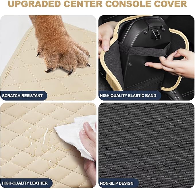 YORKNEIC Center Console Cover Fit for Ford Fusion: Middle Console Cover with 2 Storage Pocket,Faux Leather Waterproof Anti-Scratch Car Armrest Cover Protector(Beige)
