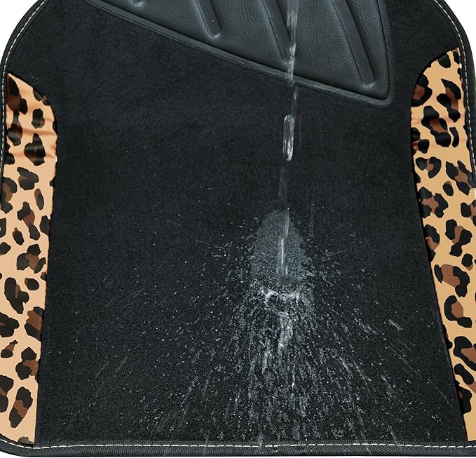 CAR PASS Waterproof Universal Fit Car Floor Mats, Leopard Print Car Mats Fit for SUV,Vans,sedans, Trucks,Set of 4pcs Car Carpet with Driver Heel Pad and Nibs Backing,for Cute Women Girl Brown Leopard