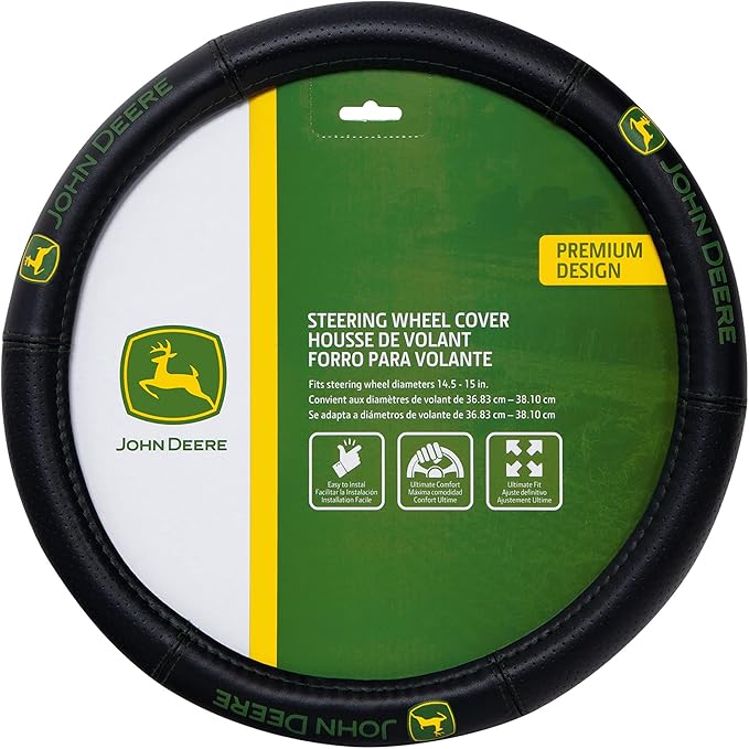 Plasticolor 006713R01 John Deere Deluxe Hi-Contrast Stitched Steering Wheel Cover