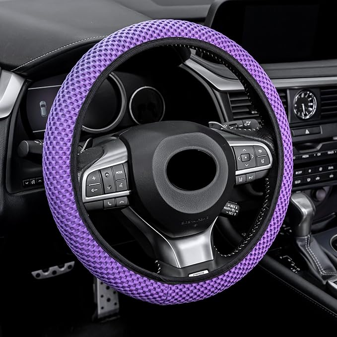 Alpmosn Elastic Stretch Steering Wheel Cover, Universal Interior Accessories Steering Wheel Cover for Women & Men, Breathable Microfiber Ice Silk, Anti-Slip, Odorless, Easy Carry(Purple)