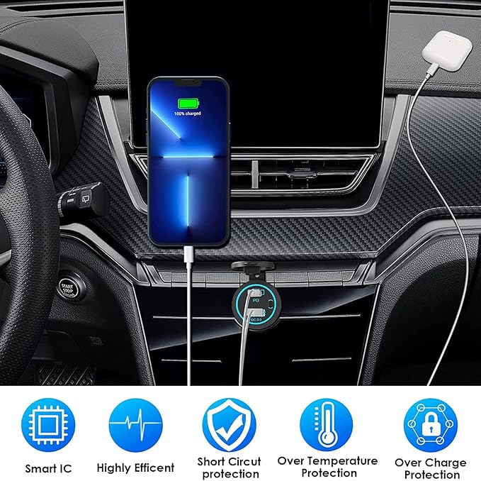 MOTONG Waterproof 12V QC3.0 Power Outlet Charger, QC3.0 USB A & PD Type C Car Socket Charger Power Socket Port for Car Marine Boat RV Truck