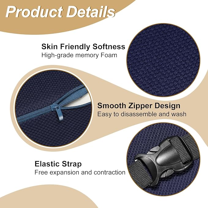 HARFINGTON Car Headrest & Lumbar Support Pillow Kit Memory Foam Ergonomic Seat Headrest & Lumbar Cushion for Driving Office Car Seat, Navy