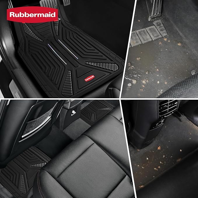 Rubbermaid Car Mat Full Set, Universal Trim-to-Fit Heavy-Duty Car Floor Mats – 4-Piece Set for All Weather Protection – Durable Rubber Mat for Cars, Trucks, SUVs & Vans-Black