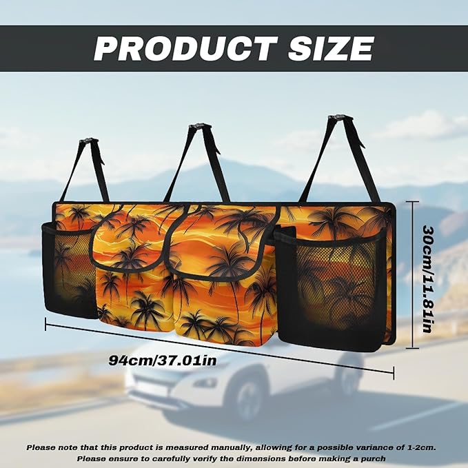 CLOHOMIN Sunset Car Seatback Organizer Coconut Tree Car Trunk Organizer Hanging Car Storage Bags with 4 Pockets Orange Car Trunk Mesh Storage Car Decor