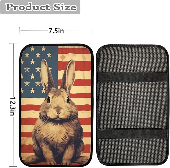 Car Center Console Pad, Universal Waterproof Car Armrest Seat Box Cover, Car Interior Accessories for Most Vehicle SUV Truck Vintage American Flag Rabbit Car Armrest Pad