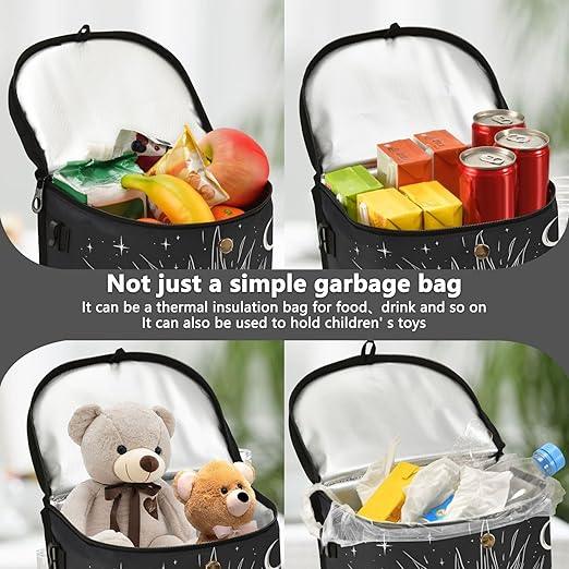 MNSRUU Car Trash Can with Lid, Black and White Face Sun Car Trash Bag Hanging Organizers and Storage for Front Back Seat, Leak-Proof Trash Bin