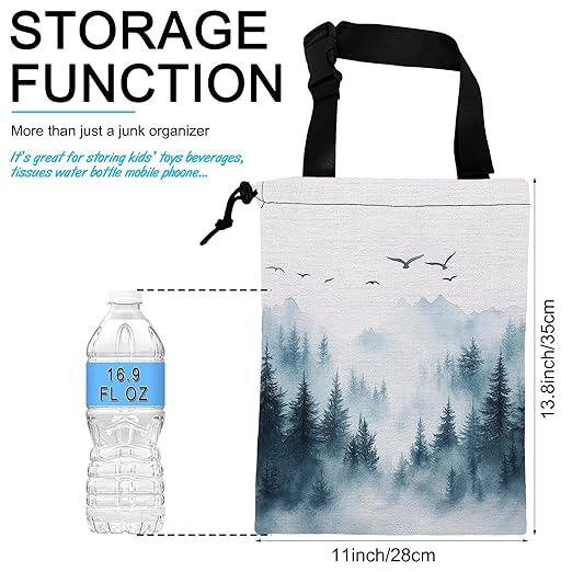 ghatobty Car Trash Bag Hanging Misty Forest and Birds Car Trash Can Waterproof Garbage Bag Hanging for Car Back Seat