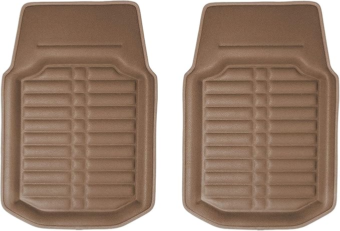 FH Group Automotive Floor Mats - PU Leather Floor Mats, Deep Dish Design, Floor Mats for Cars, Universal Fit Floor Mats Front Set, Floor Mats for Most Sedan, SUV, Truck Floor Mats Solid Beige