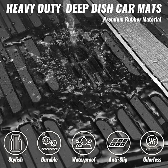 CAR PASS Heavy Duty Rubber Car Floor Mats, Deep Waterproof Car Floor Mats All Weather, Aluminum Film Floor Mats for Cars Non-Slip Universal Trim to Fit for SUVs Trucks Sedans Vans, Black Grey Metallic