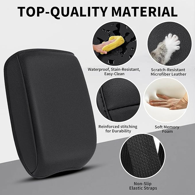 Center Console Cushion Compatible with Toyota Tacoma 2016-2023 Accessories, Premium Leather Arm Rest Cover Pad, Car Middle Console Cover (Black)