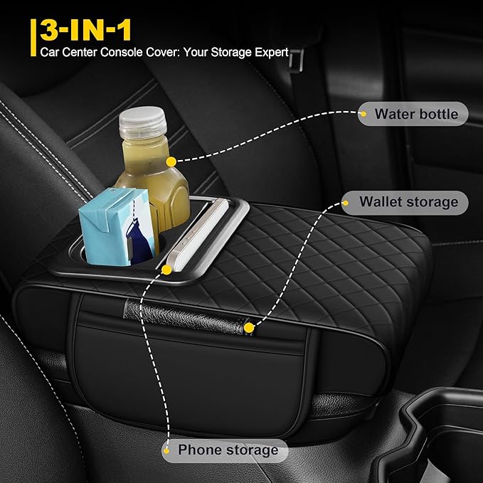 Center Console Cover for Chevrolet/Chevy Trailblazer Waterproof Armrest Cover with Plus Comfort Lift Design,Anti-Scratch Auto Armrest Pad Accessory （Black