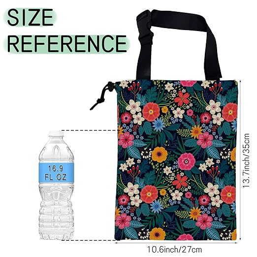 NHNXHWIA Colorful Flowers Car Garbage Bag,Waterproof Small Car Trash Bag Hanging Back of Seat,Drawstring Hanging Car Trash Bag with Adjustable Buckle for Car Accessories
