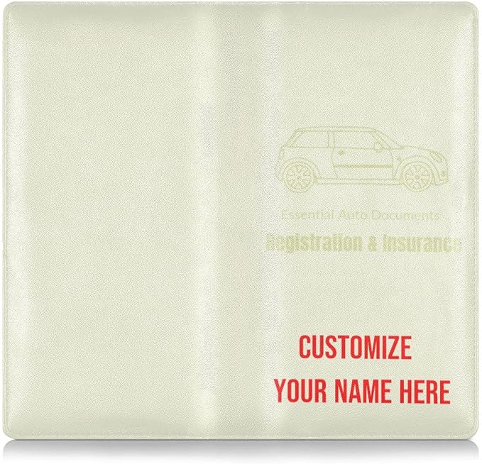 Caihoyu Custom Car Registration and Insurance Card Holder Personalized Leather Glove Box Organize Men Women Wallet Accessories Case for Cards, Essential Document Driver License Beige