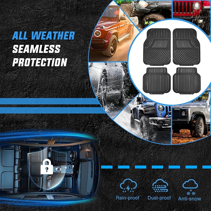Nilight Rubber Floor Mats for Cars Trucks SUVs, Universal Trim to fit for Most Vehicles, All Weather Protection Heavy Duty Floor Liners, Pack of 4