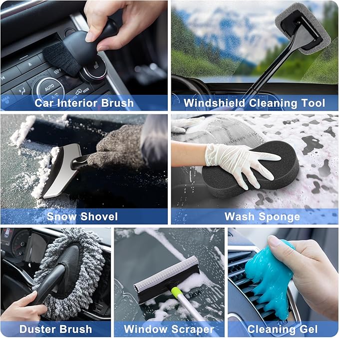 AUTODECO 42Pcs Car Wash Detailing Kit Cleaning Set with Foam Gun Sprayer, Long-Handle Brush, Collapsible Bucket, Large Wash Mitt, Towels, Complete Interior & Exterior Car Washing Supply Set (Blue)