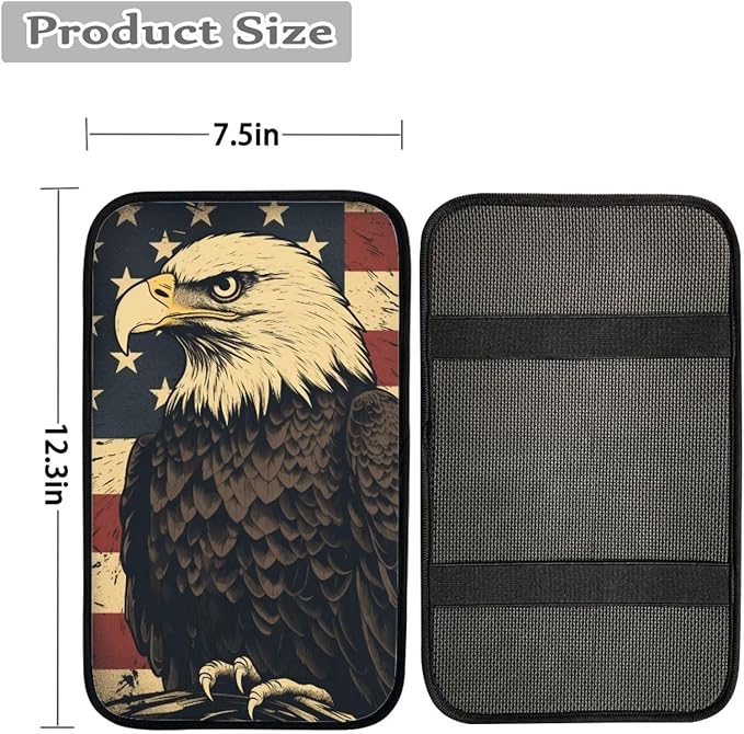 Car Center Console Pad, Universal Waterproof Car Armrest Seat Box Cover, Car Interior Accessories for Most Vehicle SUV Truck Vintage American Flag Eagle Car Armrest Pad
