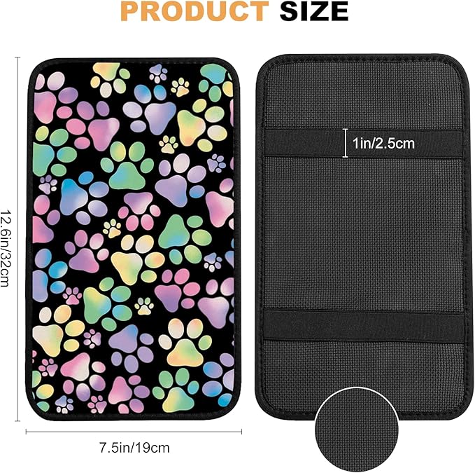 Adastrah Universal Car Center Console Cushion Pad,Dog Paw Print 2 Car Armrest Pad Car Armrest Seat Box Cover Protector for Most Vehicle, SUV, Truck, Car