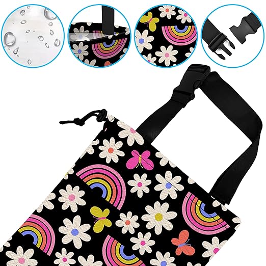ghatobty Car Trash Bag Daisy Rainbow Butterfly Car Garbage Bag Hanging Car Trash Can for Back Seat with Drawstring, Waterproof Garbage Bags for Car Accessories Vehicle Travelling Camping Outdoor