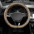 Road Comforts Leopard Steering Wheel Cover - Made with PVC Leather Cheetah Print, D-Shaped Automotive Steering Wheels - Anti-Slip, Universal Fit 14 1/2 inches to 15 inches - Beige