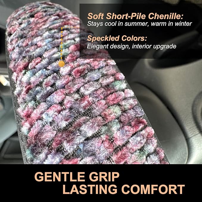 PINCTROT Large Size Chenille Leather Steering Wheel Cover, Soft Mottled Colors, Sweat-Proof, Non-Slip Grip, All-Season Comfort, 15.5-15.75 Inch(Mottled Purple)
