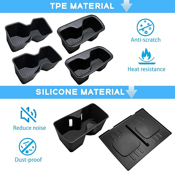 6PCS Cup Holder Inserts & Wireless Charging Protective Mat for Hyundai Santa Fe 6/7 Seat 2026 2025 2024 Accessories - Front Center Console/2nd/3rd Row Cup Holders Organizer Wireless Charger Pad
