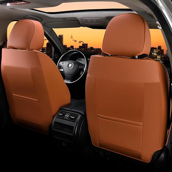 FLORICH Leather Seat Covers Full Set, Universal Seat Covers, Leather Car Seat Vehicle Cushion, Brown Automotive Seat Covers Accessories for Car Sedan SUV Truck