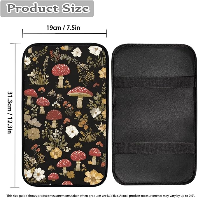 Vintage Mushroom Car Center Console Cover Soft Arm Rest Cover Car Easy to Install Cars Interior Automotive Universal Size Fit for Most Cars SUVs Trucks Vans