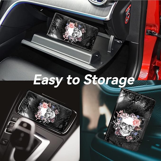 Mxfdegf Car Registration and Insurance Holder, Leather Car Glove Box Organizer, Cool Car Accessories for ID, Driver's License Cards & Essential Document, business cards, Men&Women,Skull Flower