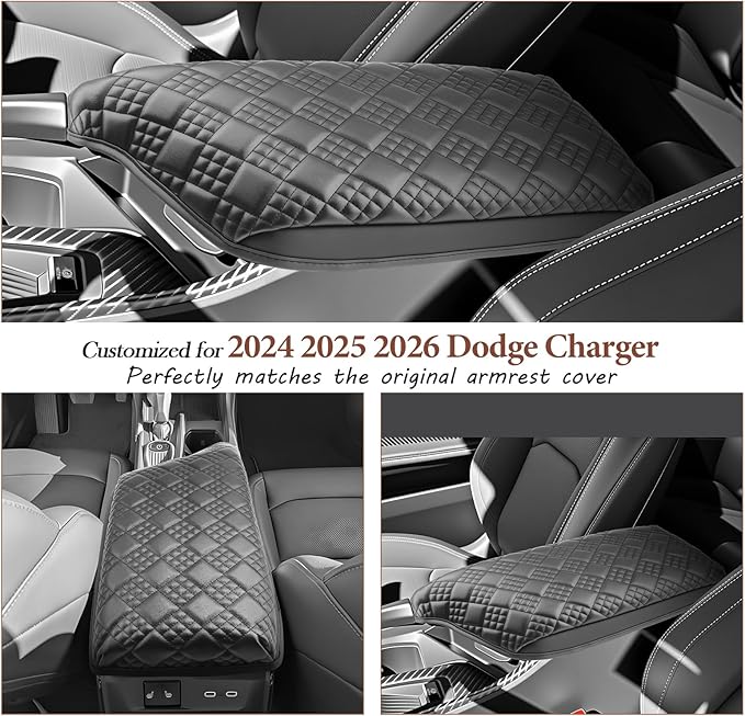 SKTU for 2024 2025 2026 Dodge Charger Center Console Cover for 2024 2025 2026 Dodge Charger Armrest Cover Dodge Charger 2024 2025 2026 Accessories 2024 2025 2026 Charger Soft Console Cushion-Durable