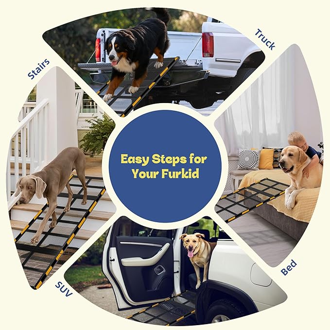 iPetba Dog Ramp for Car & Truck & SUV & Stairs - Joint-Friendly, Anti-Slip, Gentle Slope，Extra Wide & Stable, Up to 200 lbs