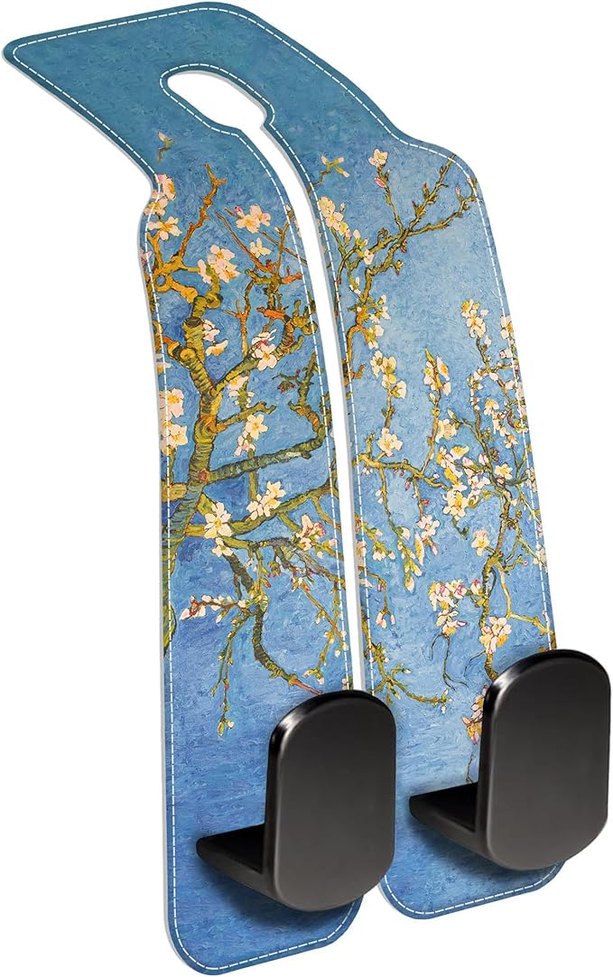 AEWNUNK 1 Pack Car Seat Headrest Hooks for Purses Abstract Blossoming Almond Tree Bag Purse Holder for Car with Double Metal Hooks Car Purse Hanger Hanging Accessories