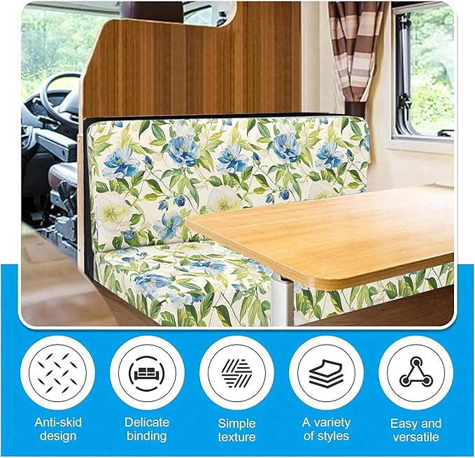 Stretch Rv Dinette Cushion Covers,2 Seat Rv Seat Covers with 1 Backrest & 1 Bench Covers,RV Cushion Couch Covers Dinette Both Seats for RV Camper (Green, 2 Backrest & 2 Bench Covers)